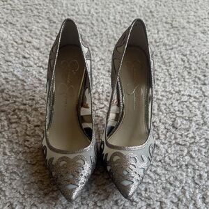 Jessica Simpson Metallic and Cream Heels